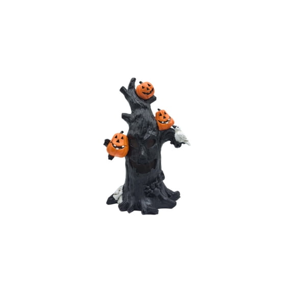 XHKUYI Halloween Spooky Tree Figurine 9.4 inches, Horror Creepy Halloween Pumpkin Tree Statue, Spooky Scary Figurine for Mantel Shelf Tabletop Party Haunted House