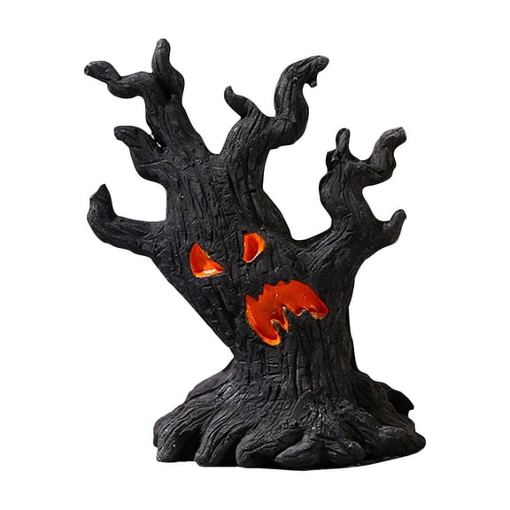 XHKUYI Halloween Tree Stump Ghost Figurines 2 inch, Spooky Halloween Resin Tree Ghost Statue Ornament, for Porch Patio Backyard Yard Home Shelf Decor Accent