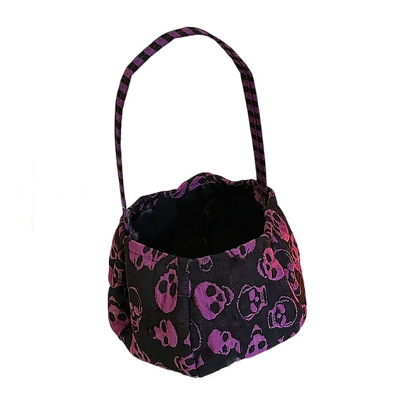 XHKUYI Halloween Trick or Treat Tote Bag 7.9 Inch, Pumpkin Candy Basket with Skull Print Design, Halloween Candy Storage Bucket for Party Favor Collection and Costume Events