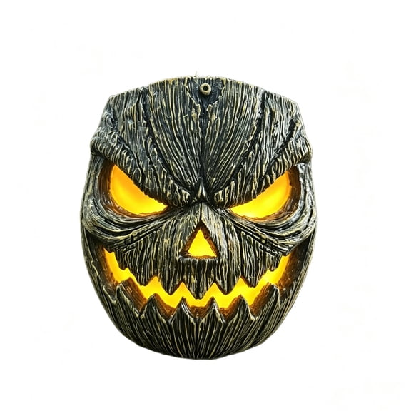 XHKUYI Haunted Pumpkin Tree Face 8.7 Inch, Haunted Tree Face Pumpkin Decoration with Fierce Eyes Nose Mouth and Bark Texture, Resin Halloween Tree Trunk Decor for Yard Garden Party