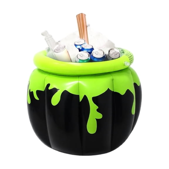 XHKUYI Inflatable Witch Cauldron Cooler 23.6 Inch, PVC Halloween Drink Cooler with Black Cauldron Shape, Green Slime Detail and Large Open Top, for Indoor Outdoor Party Beverage Display