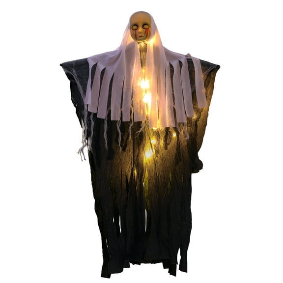 XHKUYI Light Up Hanging Ghost 33.5 Inch, Halloween Party Ghost Prop with Skull Face LED Glow and Draped Body, for Porch Tree Ceiling Haunted House Yard Doorway Indoor Outdoor Decor