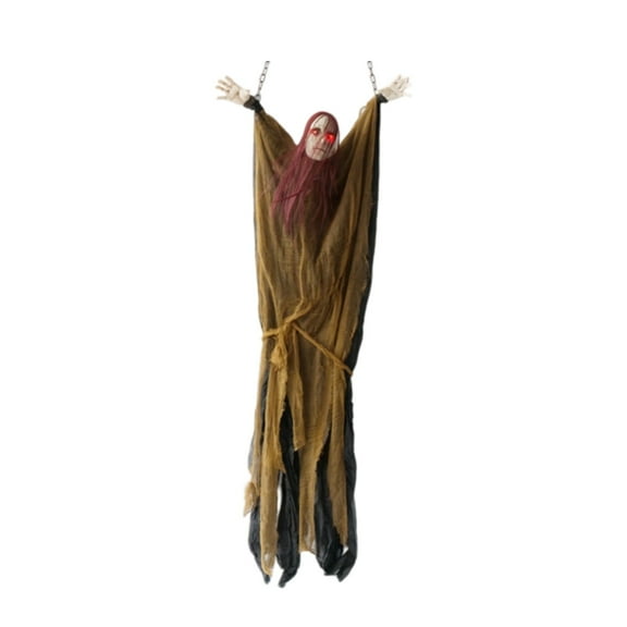 XHKUYI Light Up Witch Decoration 90.5 Inch, Standing Witch Prop with Black Robe Orange Web Panel and Glowing Sound Effect, for Halloween Porch Yard Entryway Party Scene Display