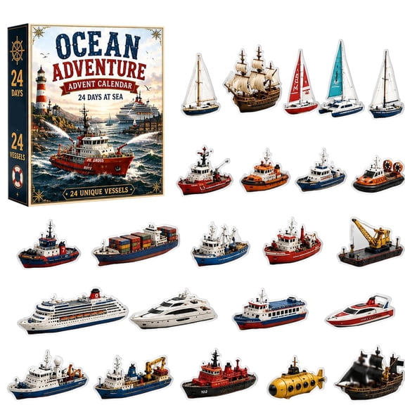 XHKUYI Ocean Adventure Advent Calendar 2026, 24 Days Countdown Calendar with 24 PCS 2D Flat Acrylic Ship Ornaments, Holiday Gift for Nautical Vessels Lovers & Collectors