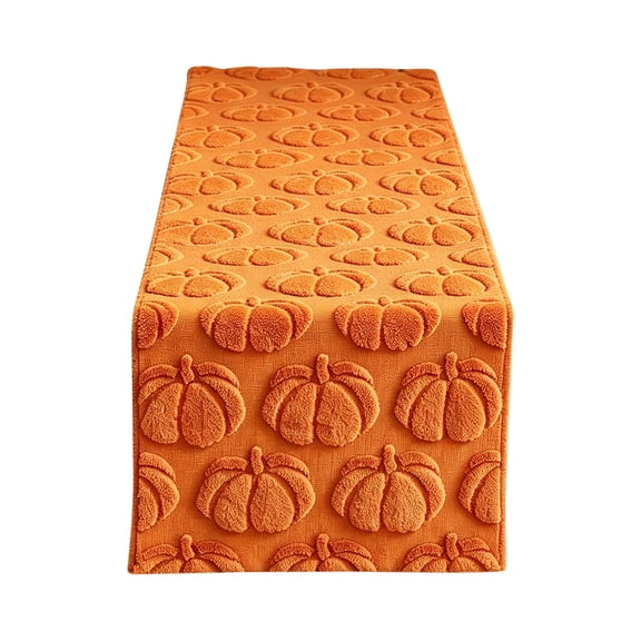 XHKUYI Pumpkin Table Runner 9 × 1 FT, Halloween 3D Embroidery Table Decor, Spooky Pumpkin Knit Table Runner for Dining Room, Party, Thanksgiving, Halloween Decor