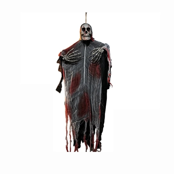 XHKUYI Skeleton Ghost Hanging Prop, Scary Ghost Yard Decoration With Skull Face and Tattered Cloth, 38.4 Inch Halloween Hanging Reaper for Porch Tree Ceiling Graveyard and Haunted House Display