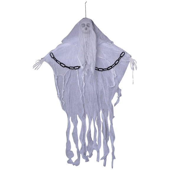 XHKUYI Skeleton Hanging Ghost 35.4 Inch, White Hanging Reaper with Chain Hand Detail Draped Cloth Body and Suspended Shape, for Halloween Porch Tree Doorway Yard Party Scene Decor