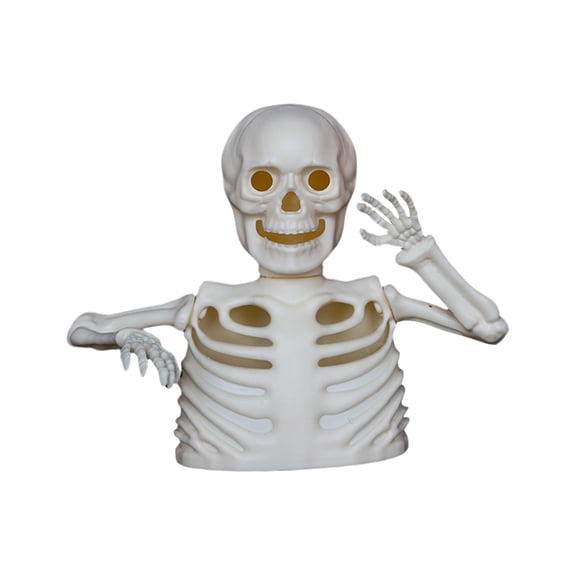 XHKUYI Skeleton LED Candle Decoration 4.3 Inch, White Posable Bone Figure with Skull Head and Flameless Glow, Halloween Table Shelf Haunted House Party Decor for Entryway Mantel Scene
