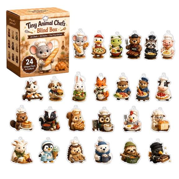 XHKUYI Tiny Animal Chefs Advent Calendar, 24 Days Christmas Countdown Calendar with 24 PCS 2D Acrylic Animal Chefs Figures, Ideal Christmas Gift for Kids & Animal Lovers