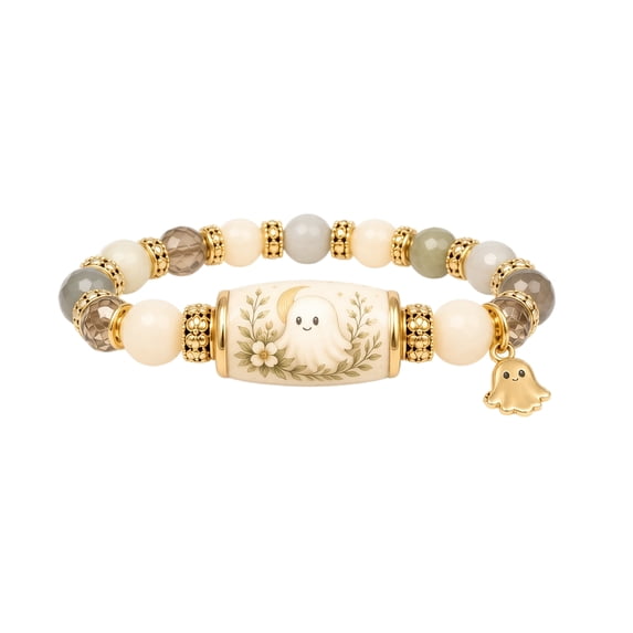 XHKUYI XHKUYI Halloween Ghost Beaded Bracelet, Stretchable Adjustable Bead Bracelet with Ghost Charm, Spooky Season Jewelry for Women Kids, Fall Jewelry Gift