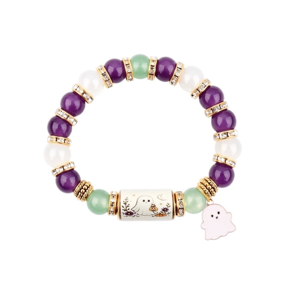 XHKUYI XHKUYI Halloween Ghost Beaded Bracelet, Stretchable Adjustable Bead Bracelet with Ghost Charm, Spooky Season Jewelry for Women Kids, Fall Jewelry Gift