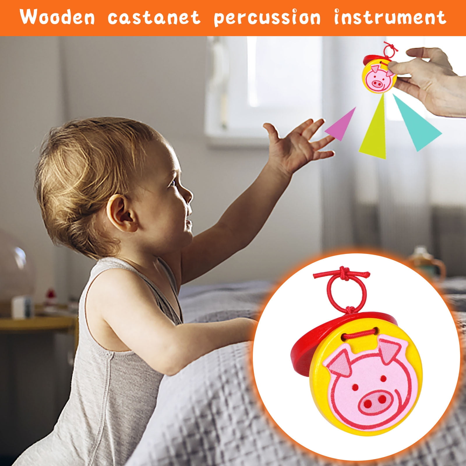 Musical Toys For Toddlers 1-3 3X Musical Castanets Instrument Wooden Finger Castanets Percussion Rhythm Music Musical Instrument Percussion Instrument Kids Drum Set