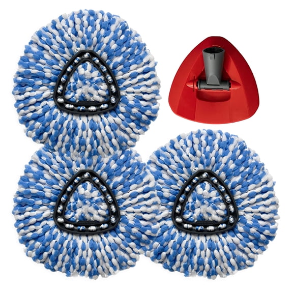 XHMAXE 3 Packs Spin Mop Replacement Head with 1 Mop Base, Fit for Rinseclean 2 Tank Bucket System