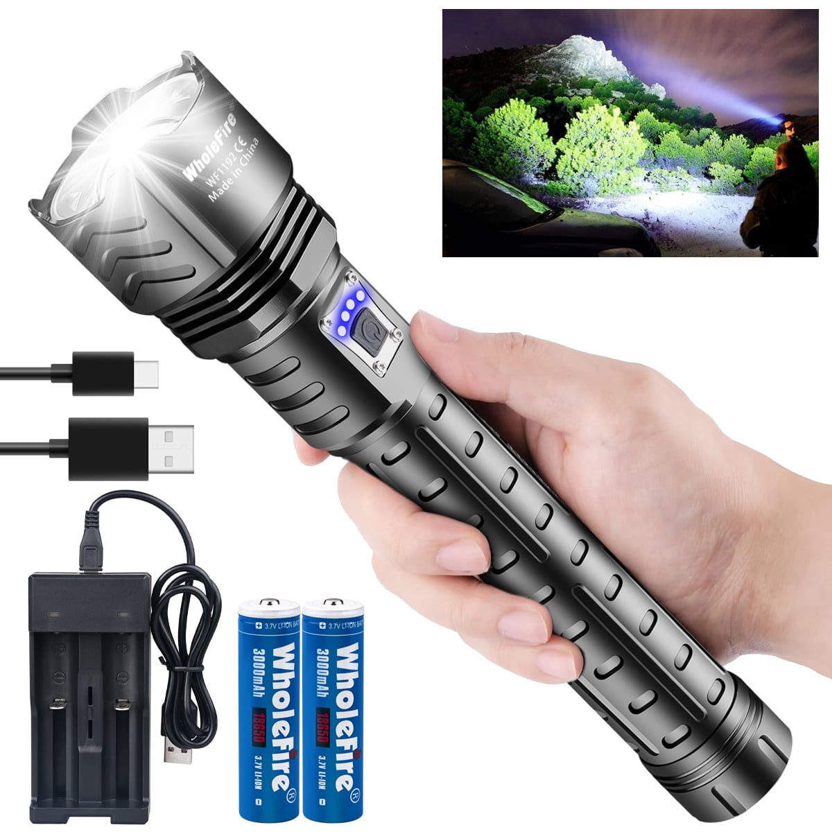 XHP90.2 Powerful LED Flashlight with 5 Modes Adujustable Focus Waterproof Rechargeable Flaslights for Outdoor Camping