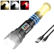 1pack Super Bright XHP99 LED Flashlights with COB Light, 10Modes Zoomable Rechargeable Torch and Red Warm Light for Outdoor Camping