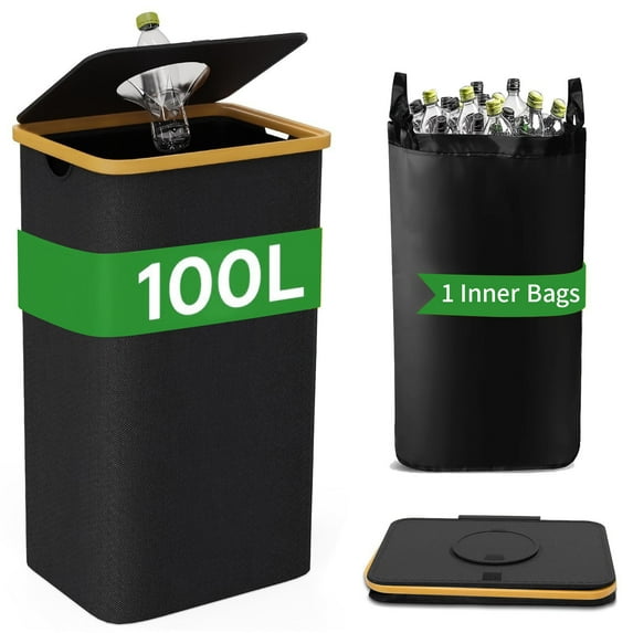 XHSGX 26-Gallon Household Collection Bucket with Detachable Reusable Inner Bags, 600D Oxford Cloth for Bottle, Carton, and Glass Recycling, In-Home Recycling Bins, Foldable Beverage Storage Basket