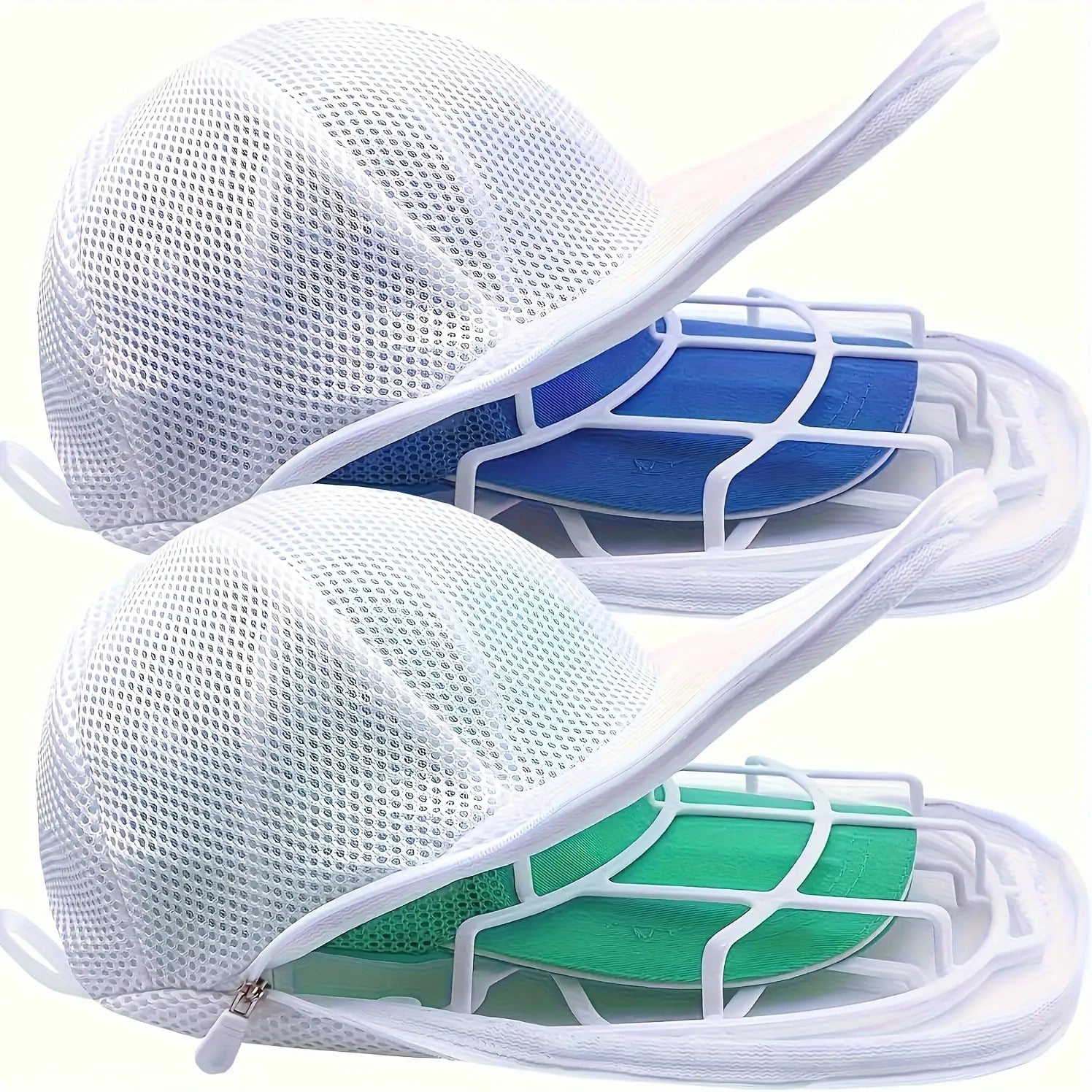 XHSGX 2pcs Mesh Hat Washer Set with Laundry Bag + Rack, Gentle and Efficient Baseball Cap Cleaning Device, Durable Hat Washing Cage with Dryer Stand, Reinforced Dustproof and Debris Protection,