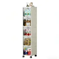 thumbnail image 1 of XHSGX 7.87" Wide Slim Bathroom Storage Cabinet, 5-Tier Tall Slim Storage Cabinet, Foldable Narrow Plastic Organizer with Transparent Doors and Wheels for Small Spaces, 1 of 11