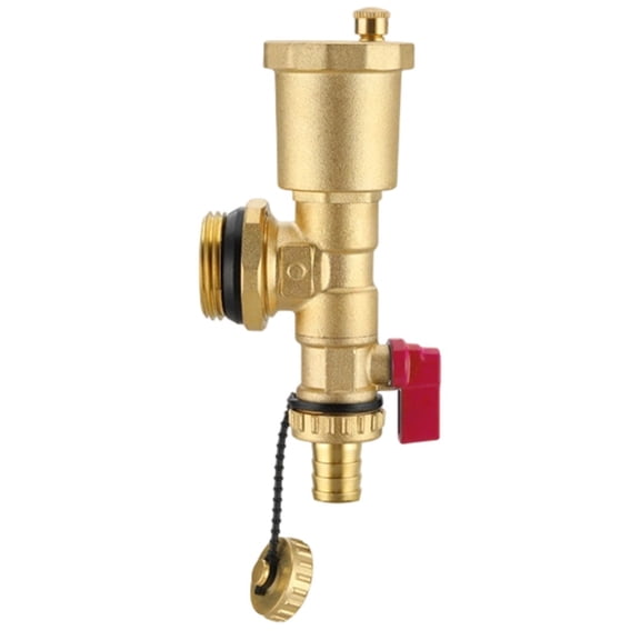 XHWshop Brass Heating Manifold End Kit 1 Inch With Air Vent, Drain Valve And Pressure Gauge For Underfloor Systems