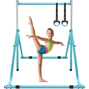 XHYHWYD Gymnastics Bar Foldable Adjustable Height for Kids with Rings green