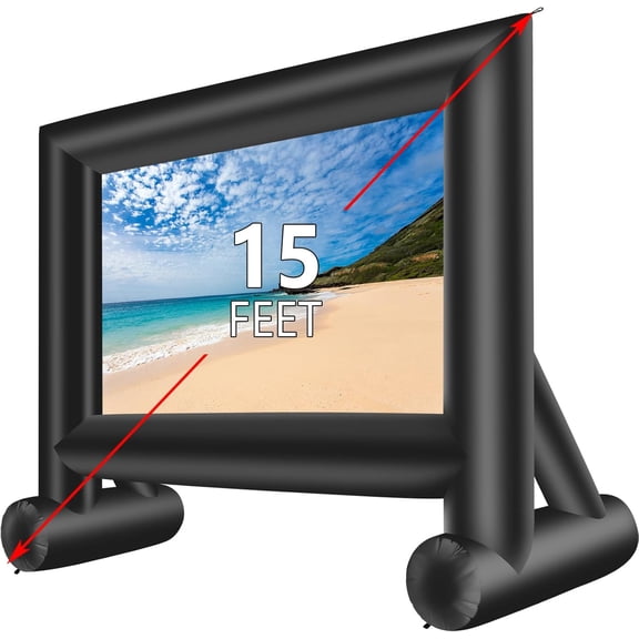 Inflatable Movie Screen Outdoor 15 Feet with Blower, Carry Bag, Tethers & Stakes, Black