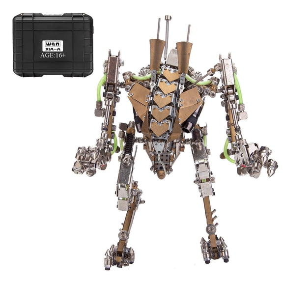 3D Metal Puzzle for Adults, 1300Pcs 3D DIY Mechanical Steampunk Future Mech Model Kits with Articulated Joints & LED Lights, Creative Art Ornament for Home & Office