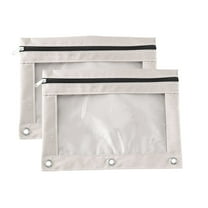XIA0LE 2pcs 3-Ring Pen Pencil Pouch With Clear Window Stationery Bag Binder Case Classroom Organizers (White)