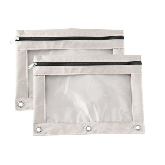XIA0LE 2pcs 3-Ring Pen Pencil Pouch With Clear Window Stationery Bag Binder Case Classroom Organizers (White)