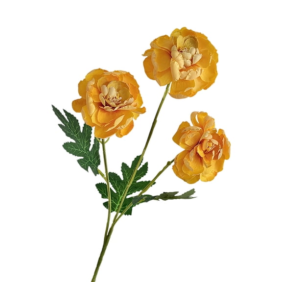 XIA0LE 3 Headed Artificial Ranunculus Flowers Spring Summer Yellow Silk Flowers With Long Stems Artificial Flowers For Outdoors Floral Arrangements Table Centerpieces Wedding Party Home Decor