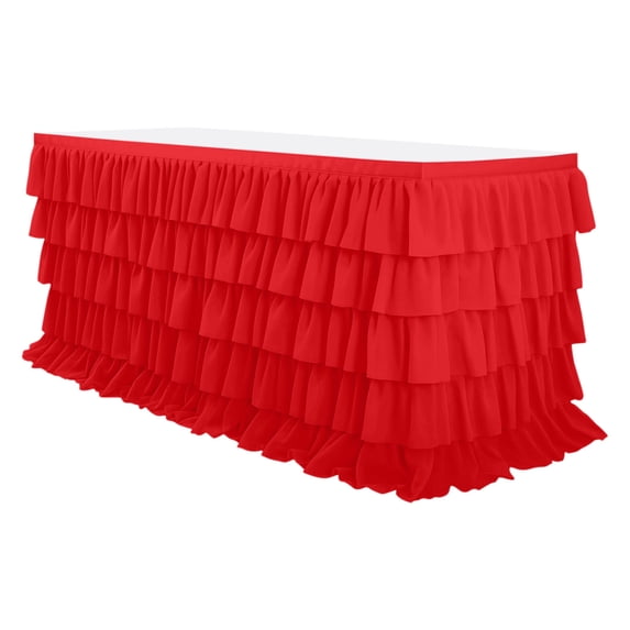 XIA0LE 6ft Red Table Skirt For Rectangle Round Tables Chiffon Table Cloth, Birthday Party Decorations Baby Shower Girls Parties Cake Dessert Table Decorations Ruffle Table Skirting