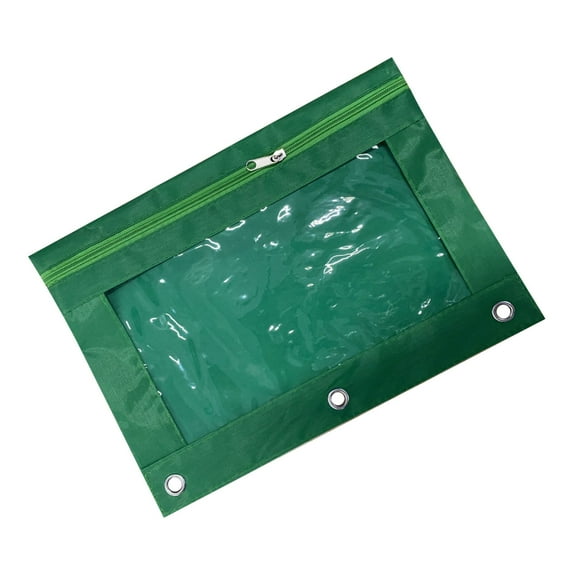 XIA0LE Binder Pencil Pouches, Pencil Pouch For 3 Ring Binder With Zipper Pulls, Clear Window Pencil Case For Binder, 7.5x9in Lager Zipper Pencil Pouches With 3 Re-Enforced Grommets (Green)
