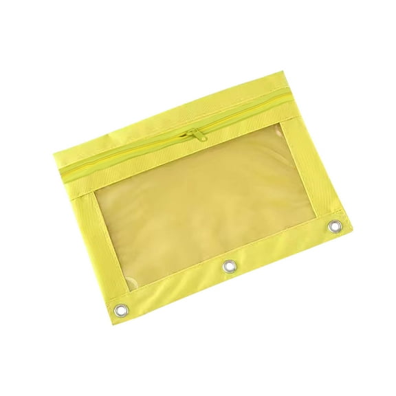XIA0LE Binder Pencil Pouches, Pencil Pouch For 3 Ring Binder With Zipper Pulls, Clear Window Pencil Case For Binder, 7.5x9in Lager Zipper Pencil Pouches With 3 Re-Enforced Grommets (Yellow)