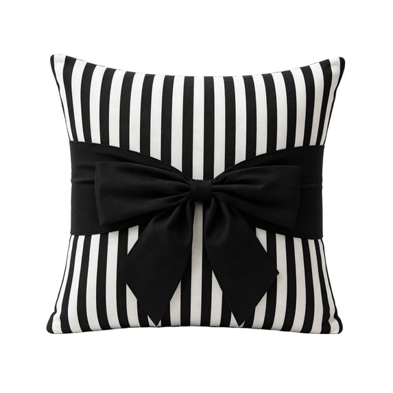 XIA0LE Black White Striped Bow Throw Pillow With Sew On Black Bow Pillow 14 X 14 Inch Filled Decorative Cushion With Zipper Closure For Sofa Bedroom Dorm Home Decor (Including inner core)