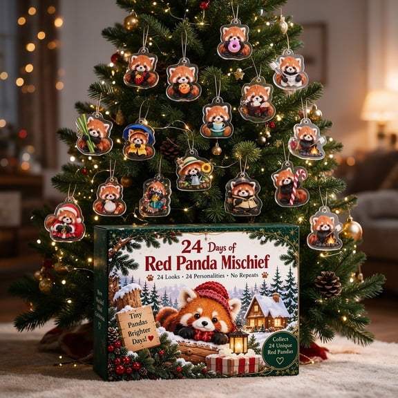 XIA0LE Charming Red Panda Advent Calendar, 24 Day Countdown Set With Acrylic Charms, Holiday Tree Hanging Display For Christmas Mantel Fireplace Party, Mischief Edition