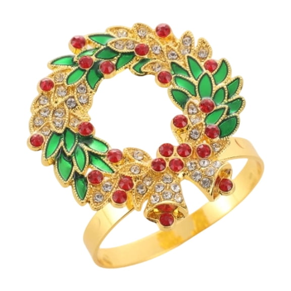XIA0LE Christmas Napkin Rings, Xmas Garland Metal Napkin Holder Rings With Red Rhinestone For Christmas Holiday Party Dinner Wedding Banquet Dinning Table Settings Decoration
