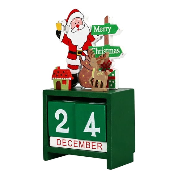 XIA0LE Christmas Wooden Advent Calendar Santa Reindeer Block Countdown Calendar, Days Until Christmas Countdown Reusable Diy Date Block Desk Xmas Tabletop Decor Holiday Gift (Green)