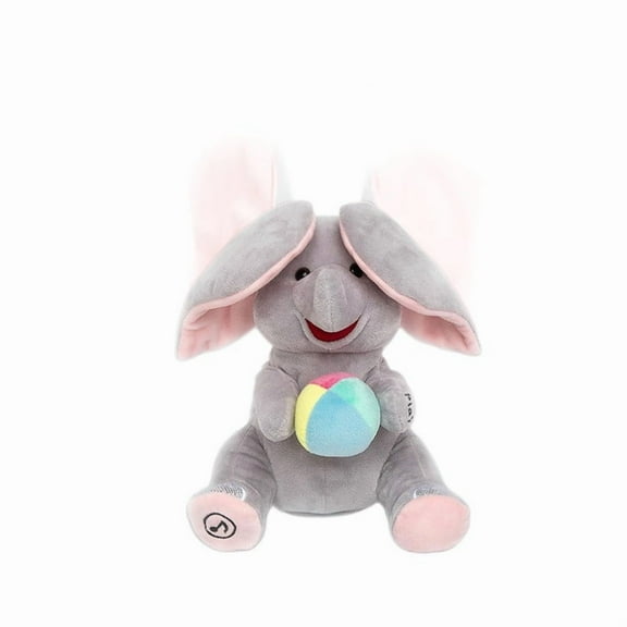 XIA0LE Cute Elephant Stuffed Animals Plush Pillow, Plush Toy For Boys Girls Hide-And-Seek Game Toy Singing Interactive Musical Toys,Gift For Kids,Grey