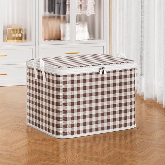 XIA0LE Fabric Storage Bins With Lids,Coffee Checkered Storage Boxes With Handles For Organizing Clothes Quilt, Collapsible Storage Cube Bins Baskets For Shelves (30l)