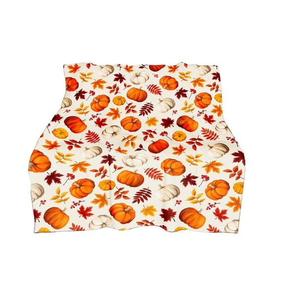 XIA0LE Fall Pumpkin Throw Blanket, 30x41in Orange Yellow Cream White Autumn Colored Print Thanksgiving Soft Blanket, Lightweight Warm Soft Blanket Farmhouse Decor For Living Room Sofa Couch Bed