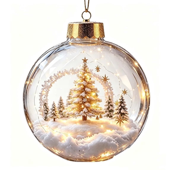 XIA0LE Glowing Christmas Clear Ornament Ball Hanging, 3.15in Filled Winter Scene Decor Bauble With LED Light For Xmas Tree Holiday Party Home Decoration Y)