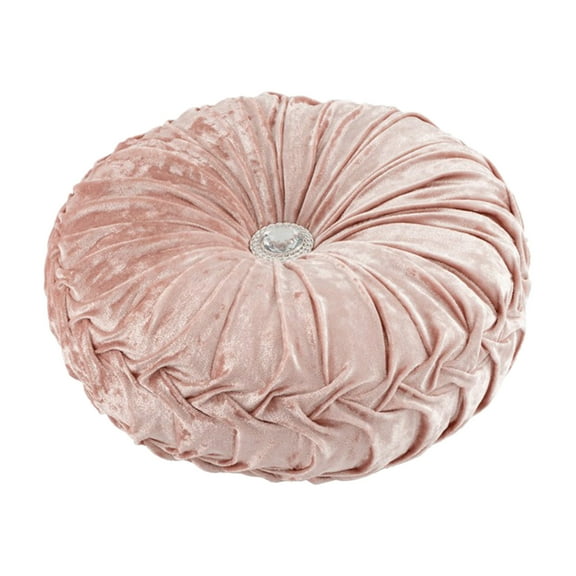 XIA0LE Halloween Decorative Round Pleated Throw Pillows, 14.5" Classy Accent Pumpkin Throw Pillows With Center Button, Vintage Velvet Floor Pillows For Sofa Vanity Chair Bed,Pink