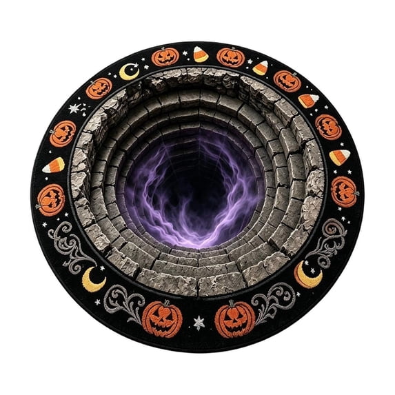 XIA0LE Halloween Optical Illusion Round Rug 2d Pumpkin Ghost Skull Enchanting Cave Decor Mat, Non-Slide Bath Mat, 24in Spooky Hole Visual Floor Doormat For Halloween Home Decor (D)