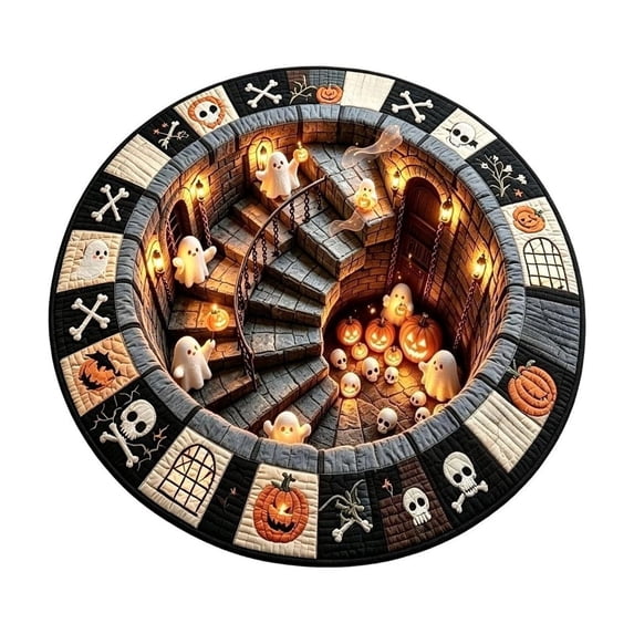 XIA0LE Halloween Optical Illusion Round Rug 2d Pumpkin Ghost Skull Enchanting Cave Decor Mat, Non-Slide Bath Mat, 24in Spooky Hole Visual Floor Doormat For Halloween Home Decor (A)
