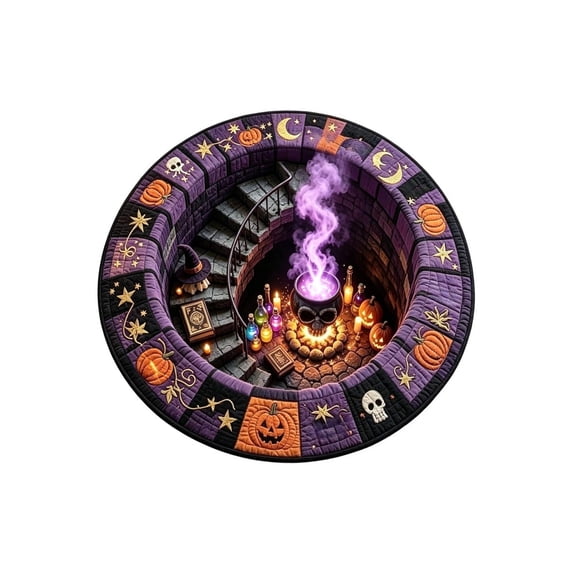 XIA0LE Halloween Optical Illusion Round Rug 2d Pumpkin Ghost Skull Enchanting Cave Decor Mat, Non-Slide Bath Mat, 24in Spooky Hole Visual Floor Doormat For Halloween Home Decor (C)