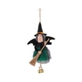 thumbnail image 1 of XIA0LE Halloween Small Witch Decor Halloween Tree Decoration Hanging Witch Doll Broomstick With Bells Ornaments For Porch, Party Decor (Green), 1 of 7