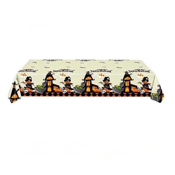 XIA0LE Halloween Tablecloth Rectangle Disposable Plastic Table Cover 54"X 108" Pumpkin Spider Web Lovely Ghost Table Cloth For Halloween Decorations Birthday Party Dinner, Home Decor (Beige)