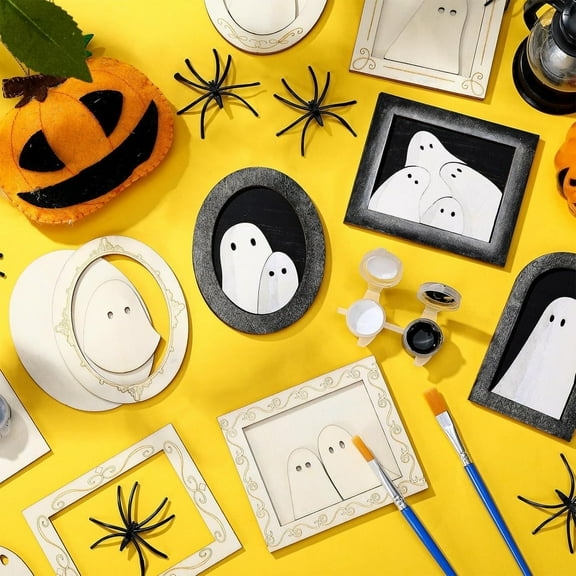 XIA0LE Halloween Wooden Scene Frame Hand-painted Cute Ghost Frame Ornaments Party Decorations