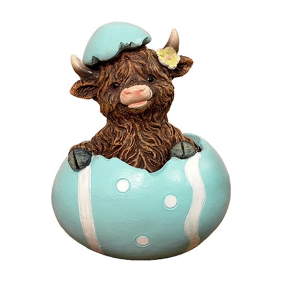 XIA0LE Highland Cow Easter Eggs Bunny And Resin Cow Figurines, Spring Decorations, Home Decor, Enhancing The Easter Atmosphere, Exquisite Easter Gifts Cow And Rabbit (B)