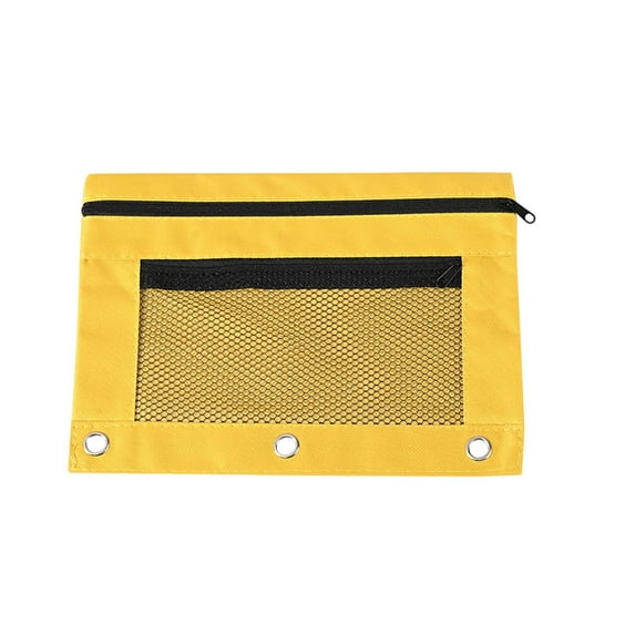 XIA0LE Large Capacity Pencil Pouch For 3 Ring Binder Pencil Bags With Zipper Pencil Case For Binder Large Pencil Case Pouch 3 Ring With Clear Mesh Window Double Pockets Office Supplies (Yellow)