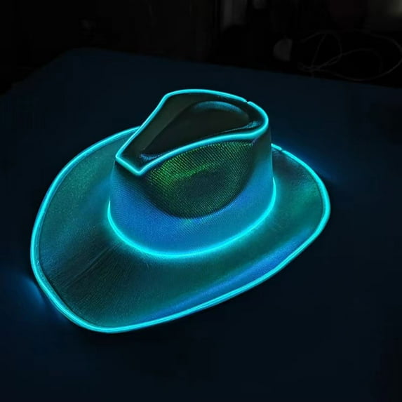 XIA0LE Led Party Cowboy Hat Led Party Cowboy Hat, Mini Western Cowboy Cowgirl Hat Small Disco Hat Neon Holographic Space Tiny Decoration For Cowgirl Party Drinks Cupcake Toppers ( Sky Blue)